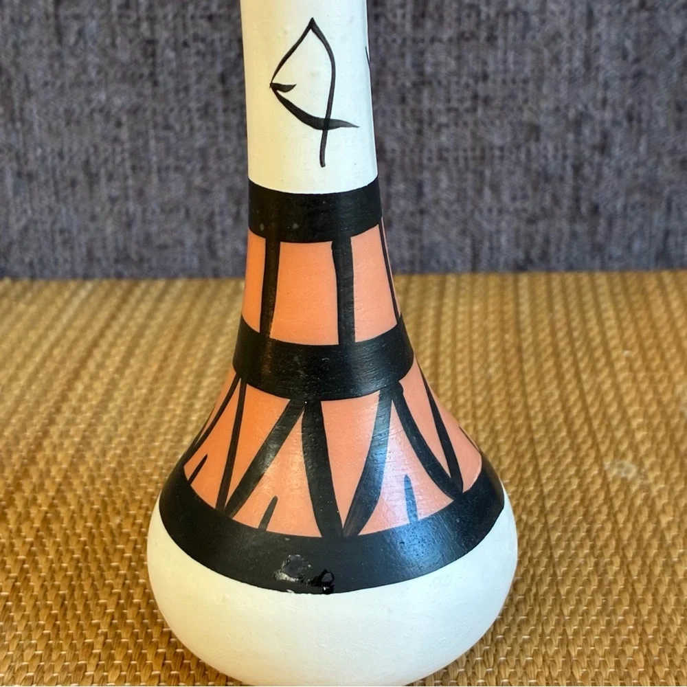 Vintage Desert Pueblo Painted Wood Bud Vase Signed Artist Betty Selby #498